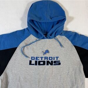 Reebok NFL Detroit Lions Men's 2XL Hoodie Colorblock Raglan Sweatshirt Blue Gray
